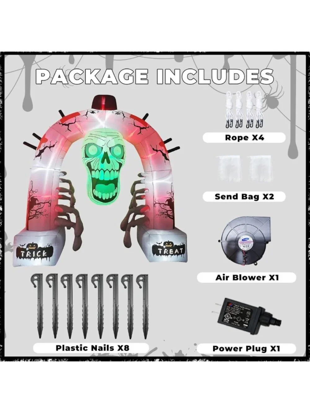 Giant 12FT Inflatable Skeleton Arch with LED Lights - Spooky Halloween Yard